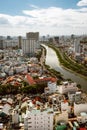 Top view of Ho Chi Minh City with the river Saigon SÃÂ´ng SÃÂ i GÃÂ²n Royalty Free Stock Photo